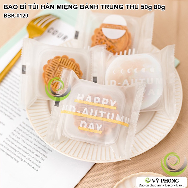 BAO BÌ TÚI NHỰA HÀN MIỆNG ĐỰNG BÁNH TRUNG THU CHO SIZE BÁNH 50g 80g IN CHỮ HAPPY MID-AUTUMN QUÀ TẶNG LỄ TẾT BBK-0120