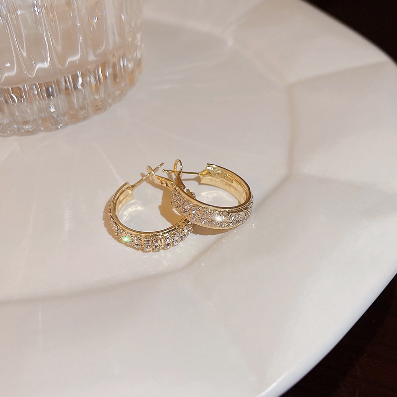 Bông Tai Hình Chữ C Đính Đá Toàn Diện Phong Cách Âu Mỹ Cổ Điển Thời Trang Cho Nữ