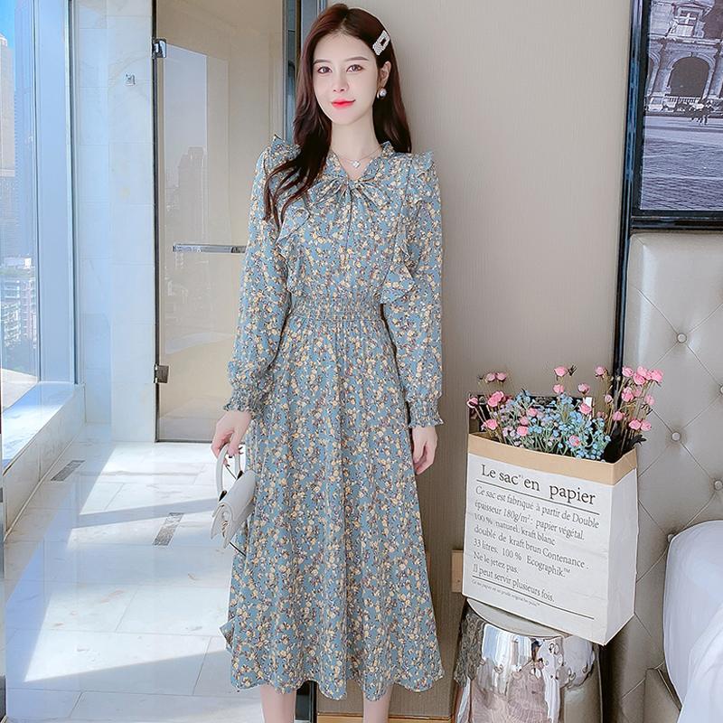 Đầm Dài Họa Tiết Hoa Phối Bèo Thiết Kế Cột Dây Thời Trang Xinh Xắn Cho Nữ