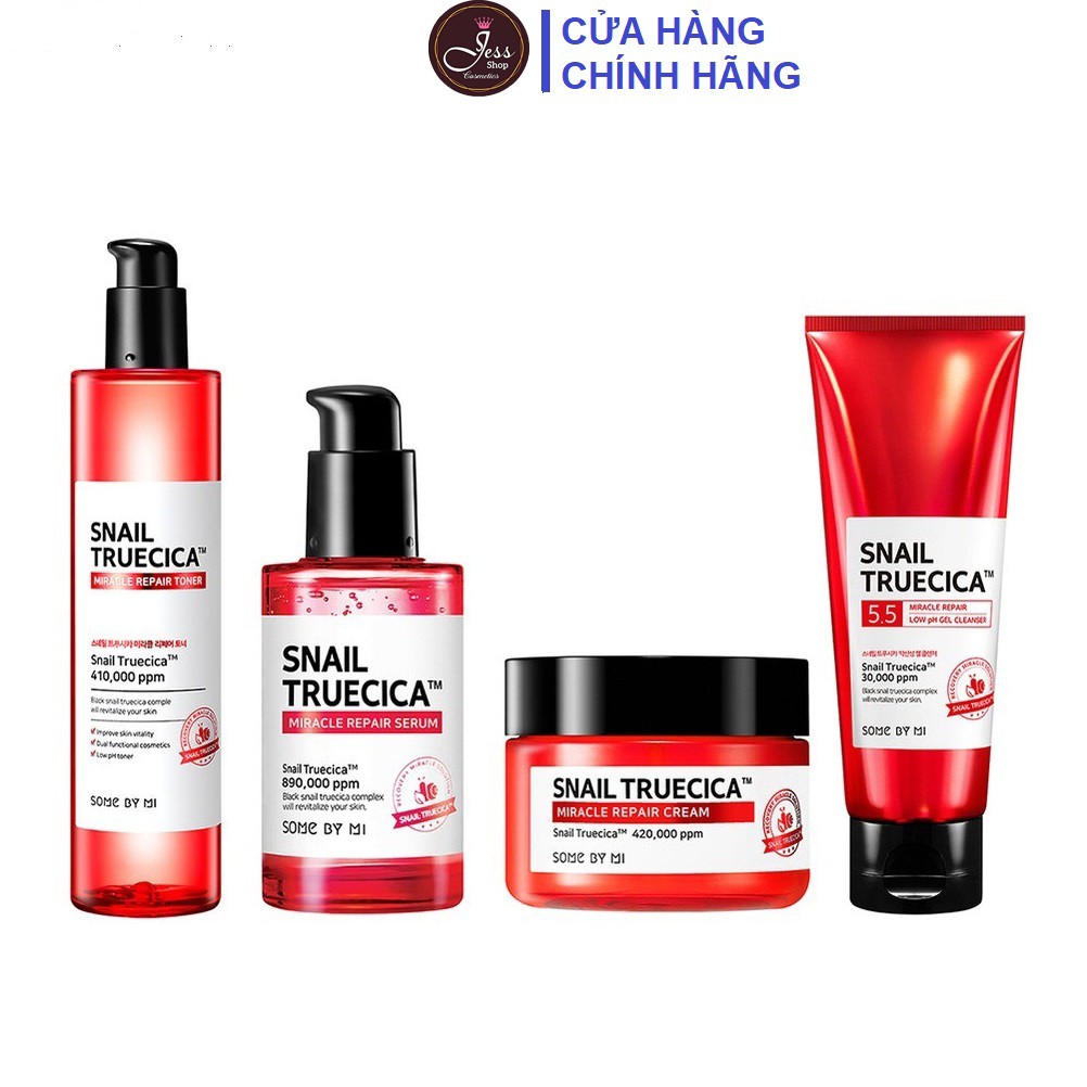 Bộ 4 Sản Phẩm Dưỡng Ẩm Phục Hồi Da Some By Mi Snail Truecica Miracle Repair