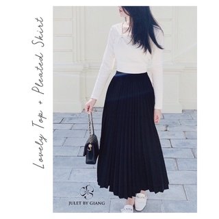 Chân váy dập ly pleated skirt dài 77 cm cạp chun - juletbygiang- hàng chính hãng