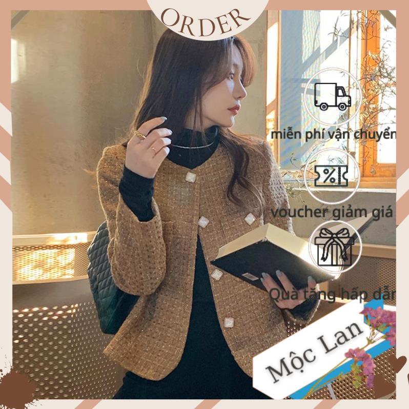 (MộcLan ORDER)Áo dạ tweed màu nâu tây cực xinh phong cách sang chảnh