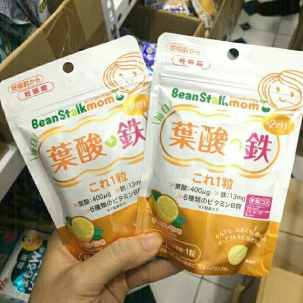 Viên uống bổ sung sắt và vitamin dành cho bà bầu vị chanh Beanstalk Mom Nhật Bản 60 viên