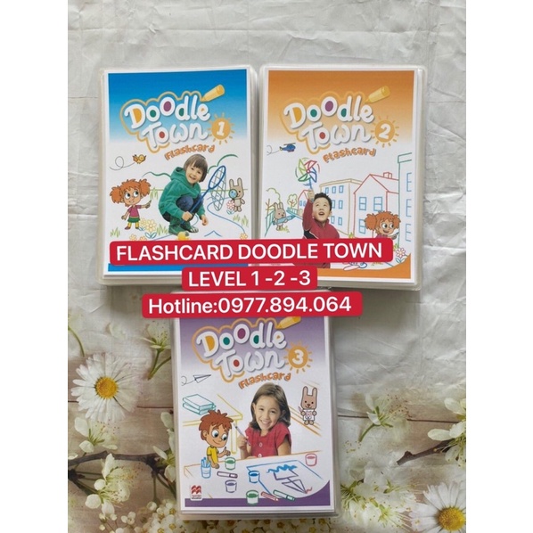 Flashcards Doodle Town đủ  Level  Starter 1-2-3 ép plastics bền đẹp Size A5