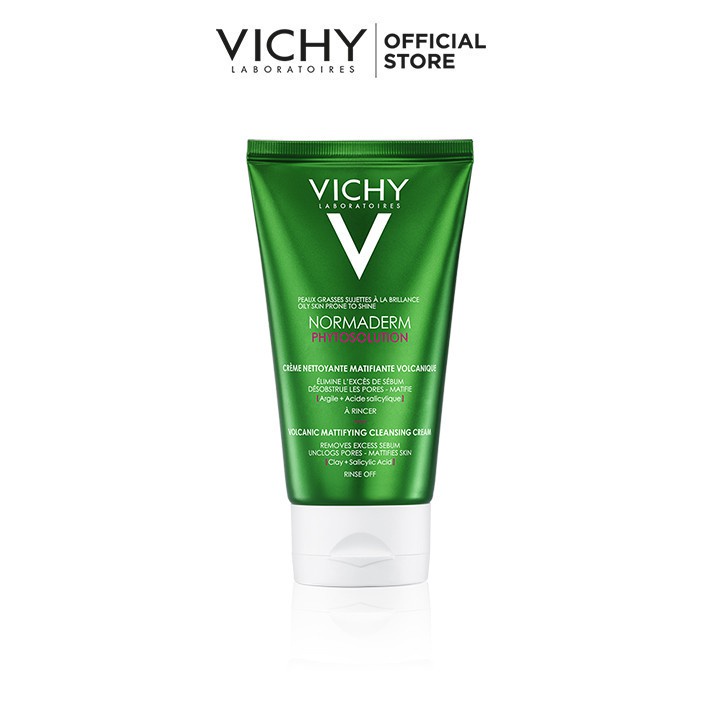 Sữa rửa mặt tạo bọt làm sạch sâu kiểm soát dầu Vichy Normaderm Phytosolution Volcanic Mattifying Cleansing Cream 125ml