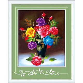 (ĐÃ ĐÍNH)Tranh đính đá thành phẩm BÌNH HOA HỒNG ĐA SẮC 57x67cm DF2204