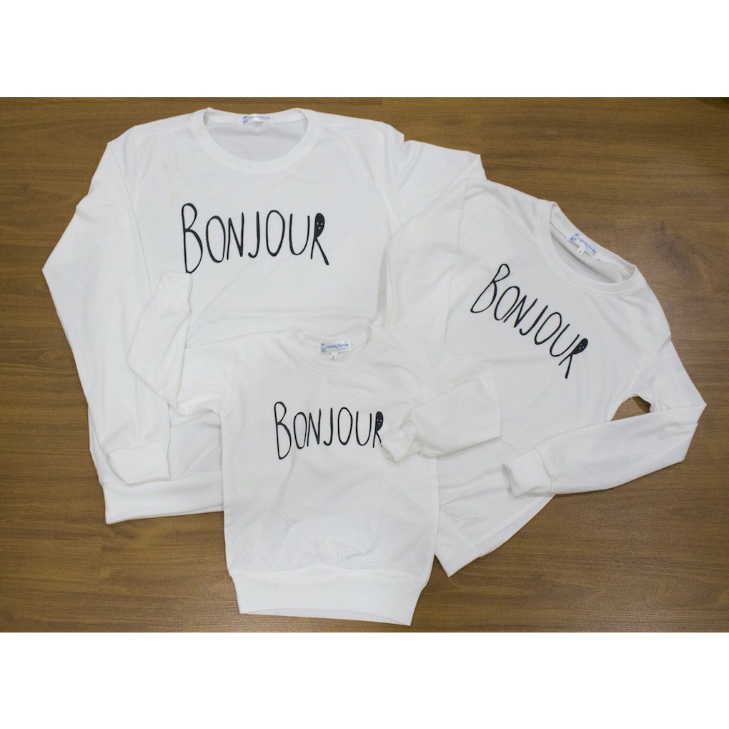 Áo Sweater Gia Đình Familylove - Áo Sweater mẫu thu đông In Chữ BONJOUR ấm áp xinh xắn Chất Liệu Nỉ Da Cá Cao Cấp