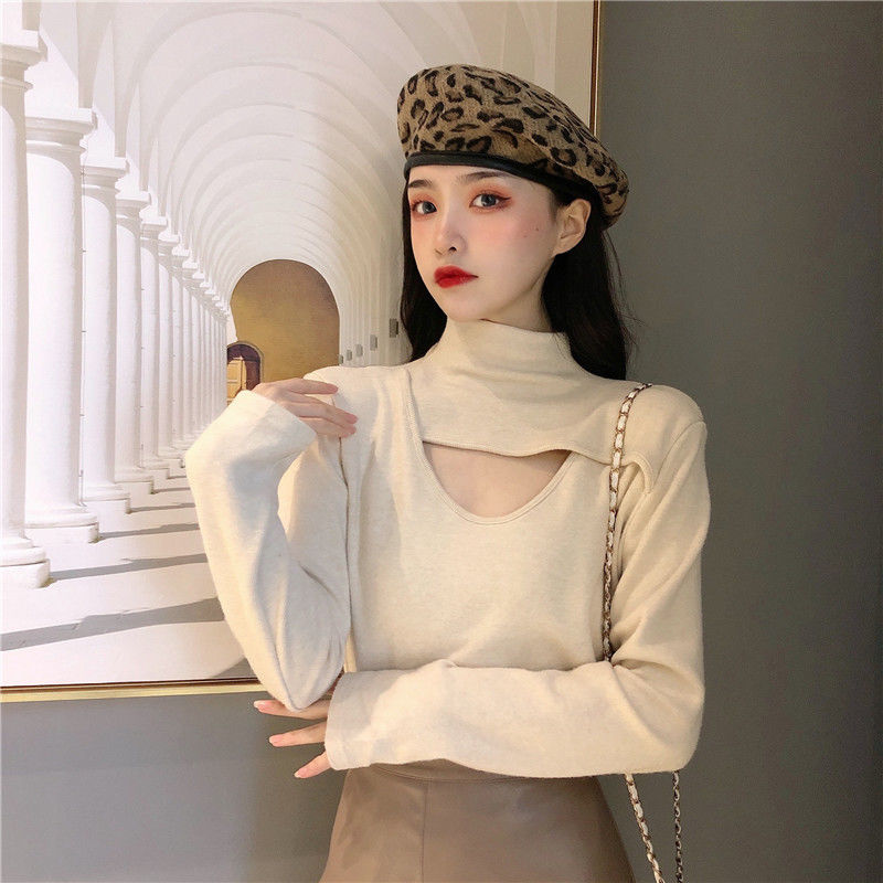 Áo Giữ Nhiệt Nữ Korean New Slim Hollow Out Thick Long Sleeve T-shirt Women's Wear
