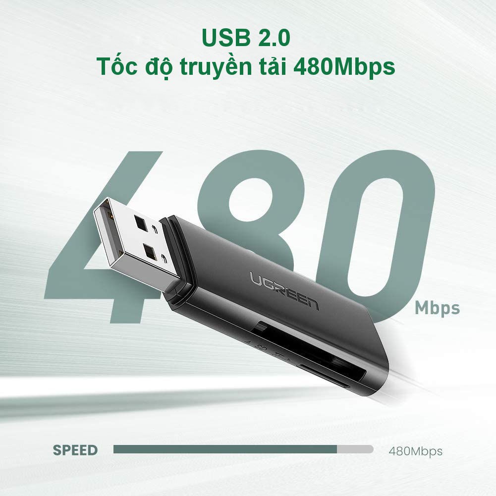 Đầu đọc thẻ SD/TF chuẩn USB 2.0 UGREEN CM264 60721