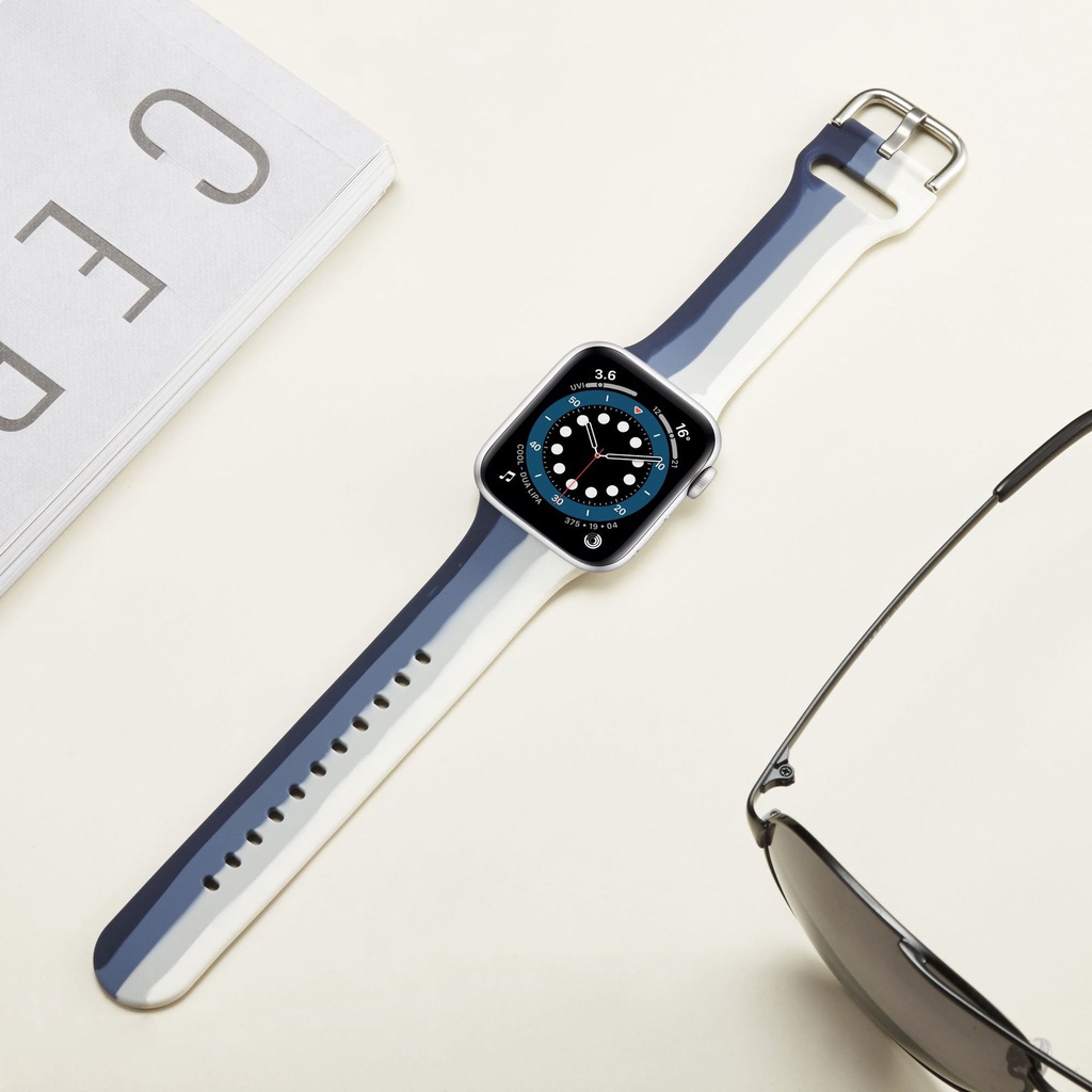 Dây đeo silicon màu cầu vồng thích hợp cho 45mm / 40mm / 42mm / 38mm /41mm / 44mm Apple Watch