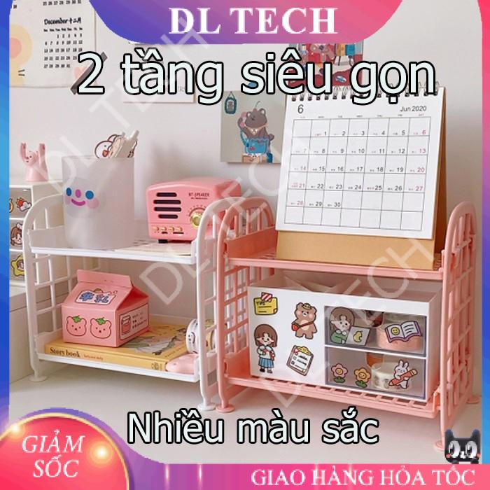 Kệ nhựa để đồ mini 2 tầng để đồ dùng học tập trang trí bàn học phong cách Hàn Quốc E050 DL TECH