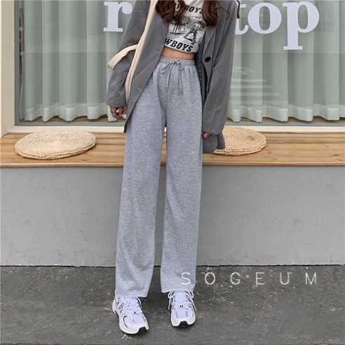 Quần ống suông cạp cao culottes 2 màu đen ghi Nam Nữ Ullzang chất liệu da cá
