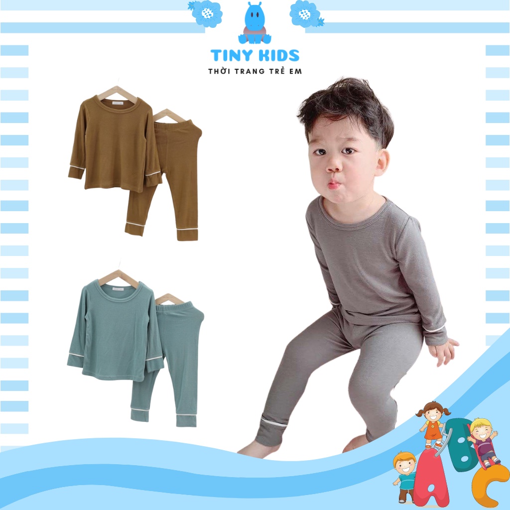 Bộ Thu Đông Bé Trai xuất xin, áo thun trơn dài tay cho bé, áo cotton cho bé từ 6-17kg Tiny Kids