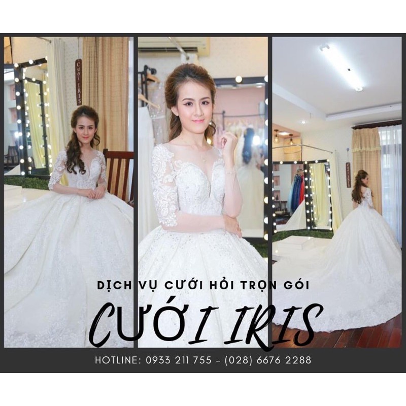 váy trắng tay lỡ ren thêu nổi Tùng bồng xoè