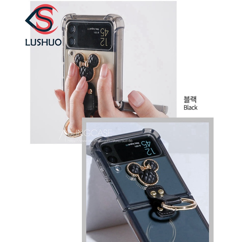 Ốp Điện Thoại Túi Khí Màu Trong Suốt Vòng Đỡ Hình Chuột Mickey Cho Samsung Galaxy Z Flip 3 5G Z Flip 4 Z Flip3 ZFlip3 ZFlip 3 Z Flip4 ZFlip 4