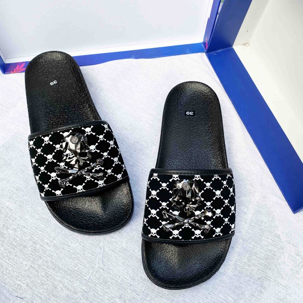 Dép nam quai ngang mặt đầu lâu cao cấp cực chất đế cao HOT 2021, dép nam nữ unisex  mang êm chân