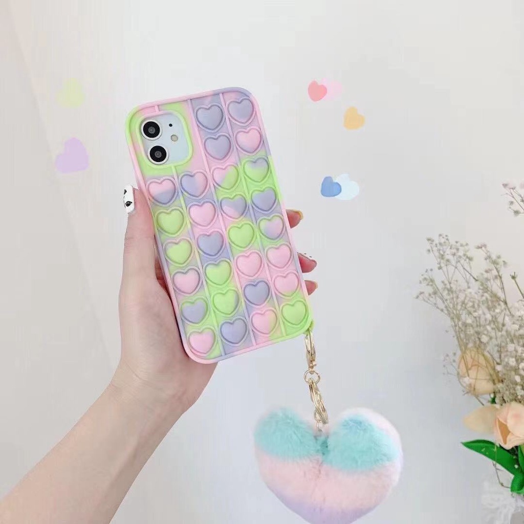 Relive Stress Pop Fidget Toys Silicone Case Samsung Galaxy A50S A30S A50 S10 S20 S21 Plus Note 9 10 Pro Note 20 Ultra Phone Protective Cover With Love Pendant
