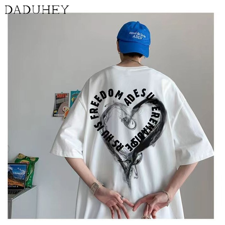 DaDuHey Men's Summer New Korean Style Trendy Simplicity Short Sleeve T-shirt Hong Kong Style Loose Casual Fashion Brand Half Sleeve Top