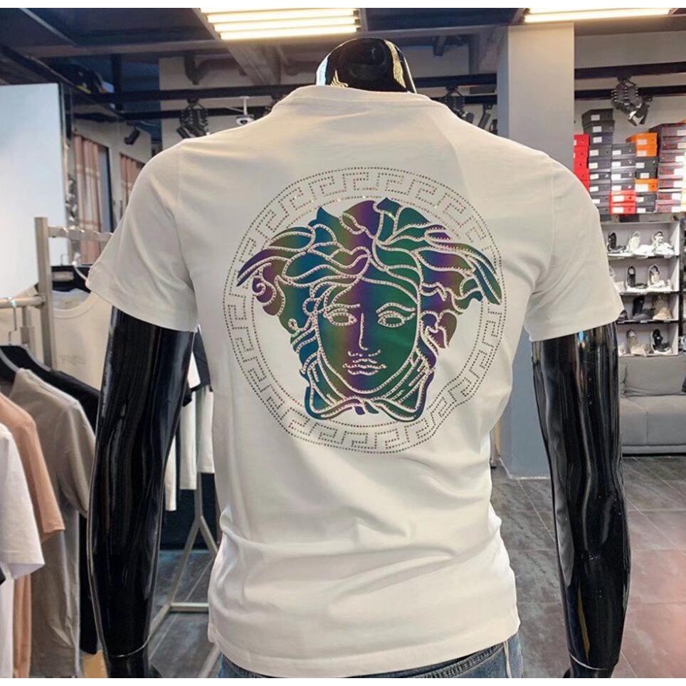 Versace Mới Áo Thun Cotton Ngắn Tay Đính Đá Thời Trang Mùa Hè Cho Nam Cỡ S-5XL