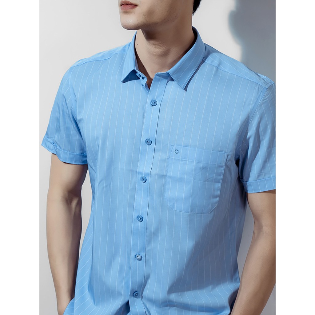 Áo Sơ Mi Nam Ngắn Tay Owen BA20629NT Somi Cộc Tay Công Sở Cao Cấp Màu Xanh Kẻ Sọc Trắng Sợi Tre Dáng Body Fit Tà Bằng | BigBuy360 - bigbuy360.vn