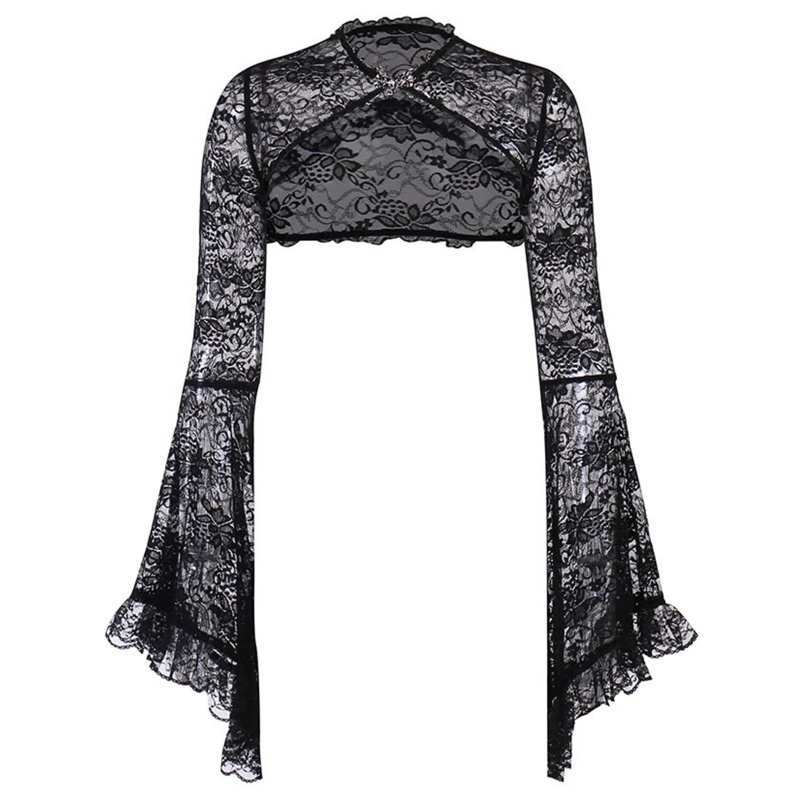 Brroa Áo Croptop Ren Tay Loe Che Phủ Toàn Diện Phong Cách Gothic Cho Nữ