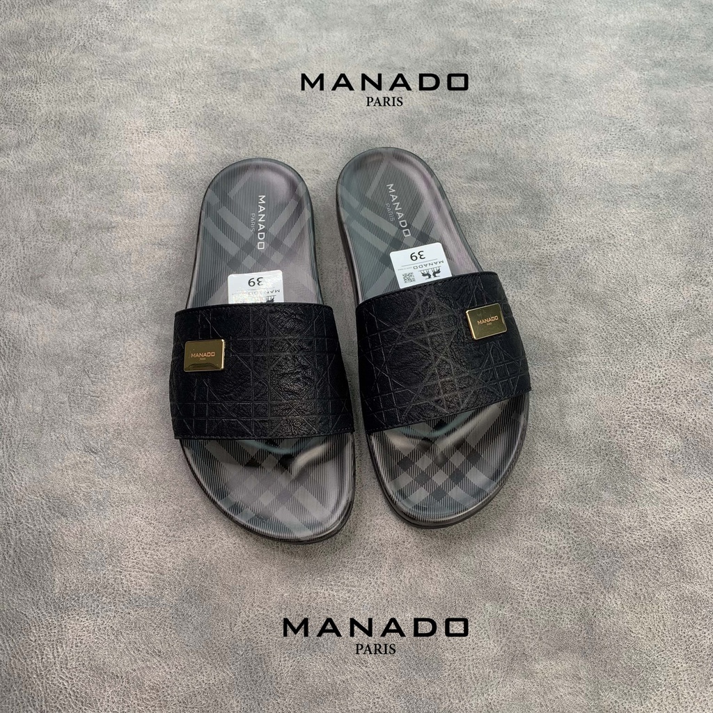 Dép da nam quai ngang cao cấp Manado Mã MND05 fullbox, quai da mềm mại, đế cao su thiết kế chắc chắn