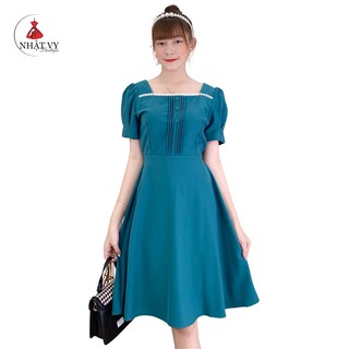 Đầm xòe NHATVY phối nút ngực chiết eo tay phồng - D1974