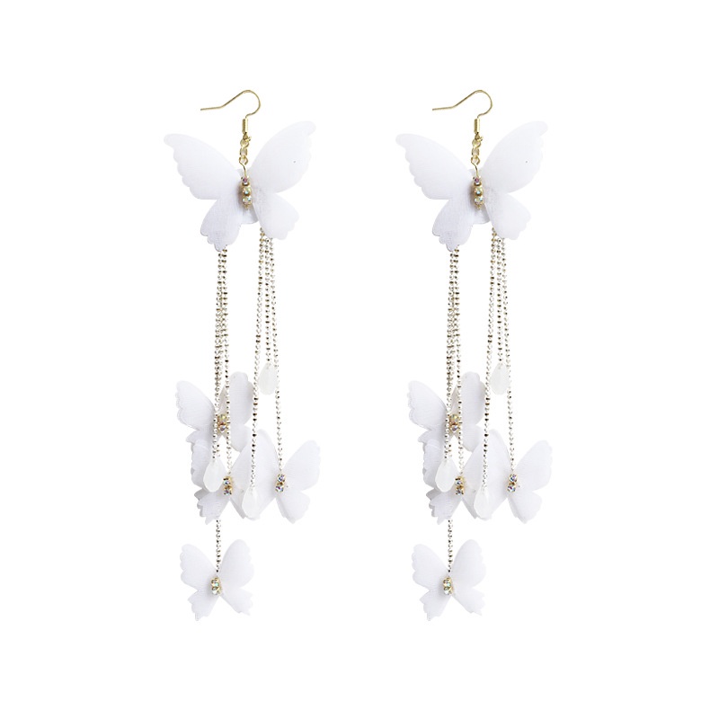 Khuyên Tai Dáng Dài Phối Tua Rua Hình Bướm Phong Cách Hàn Quốc Thời Trang Cho Nữ