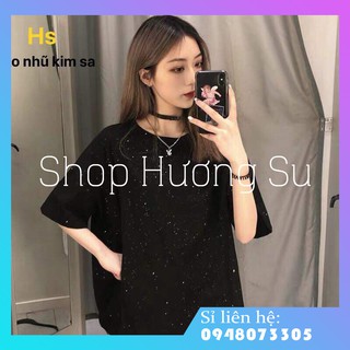 Unisex Áo Thun Nam Nữ Đẹp Cộc Tay Oversize Nhũ Kim Tuyến Ulzzang