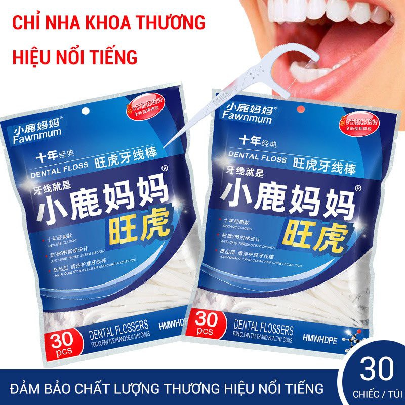 [HÀNG CÓ SẴN] Tăm Chỉ Nha Khoa Fawnmum 30 Chiếc Tăm Chỉ Nha Khoa Gia Đình