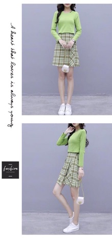 SET VÁY KẺ XANH SIÊU ĐẸP SIZE M