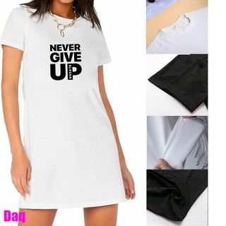 Đầm thun mini in chữ Never Give Up dáng rộng chất lượng cao