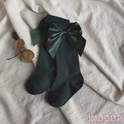 KIDSUP-Toddler Girls Knee High Socks, Solid Color Bowknot Anti-Slip Cute Wild Cotton Long Stockings
