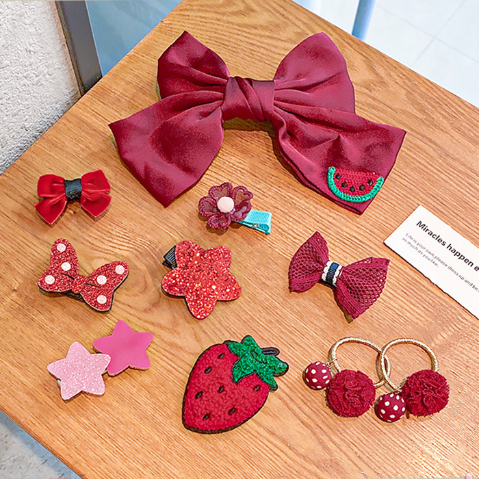 10Pcs/Set Cartoon Kids Hair Clip Set Animal Fruit Bowknot Hair Clips Korean Hair Tie Girls Hair Accessories