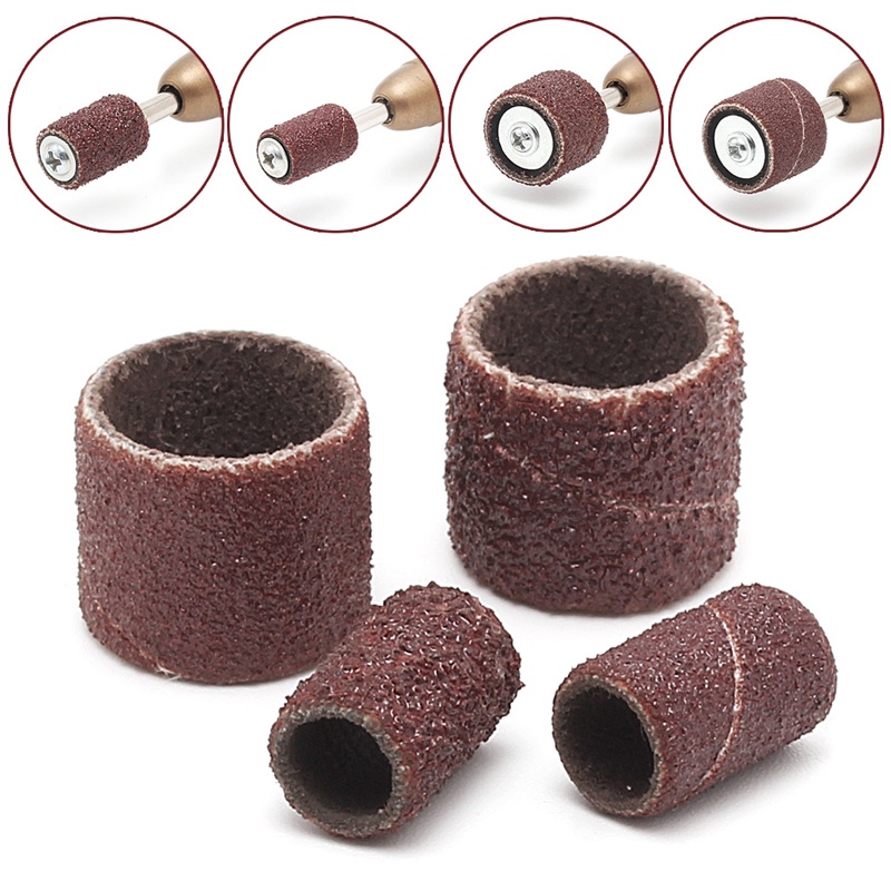 Set 100 đai giấy nhám 1/2" và 1/4" với 2 trục gá cao su tiện lợi