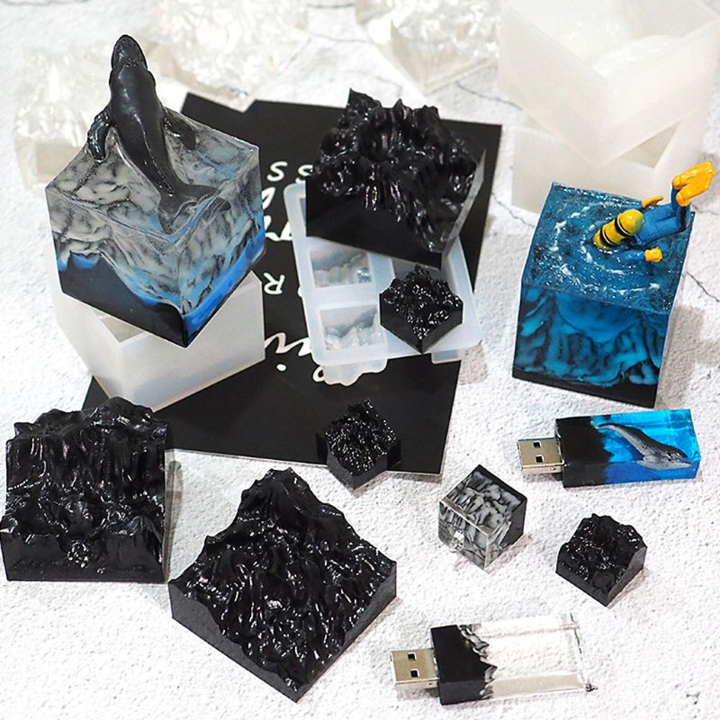 Khuôn nhựa silicon 5 hình dạng núi nguyên liệu DIY, resin