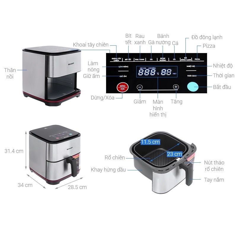 Nồi chiên không dầu Sharp KF-AF70EV - ST- Hàng chính hãng bảo hành 12 tháng.