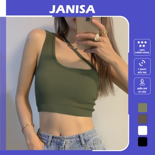 Áo croptop nữ kiểu ôm dây chéo lệch vai JANISA CT11