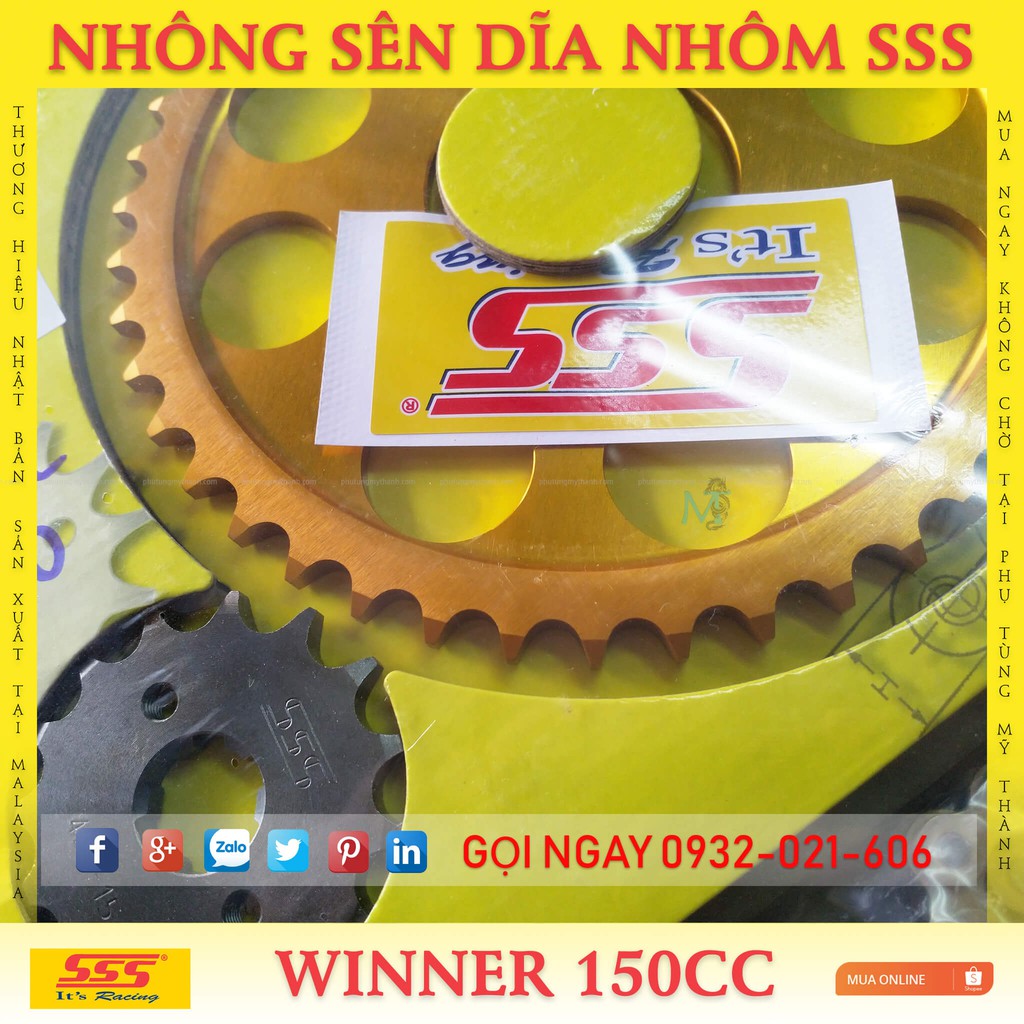 Nhông sên dĩa hợp kim nhôm SSS xe Winner 150cc chính hãng