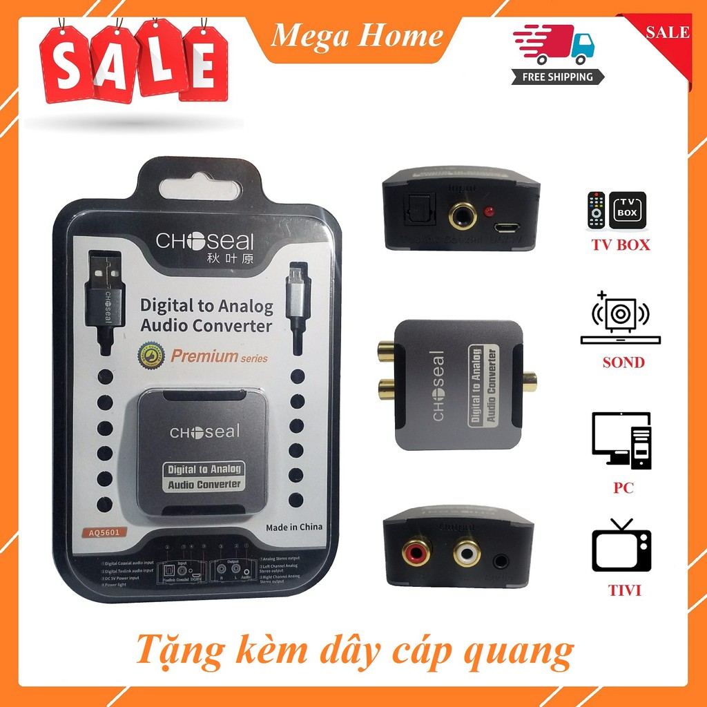 Bộ chuyển đổi âm thanh optical to analog CHOSEAL ( tặng kèm dây cáp quang )