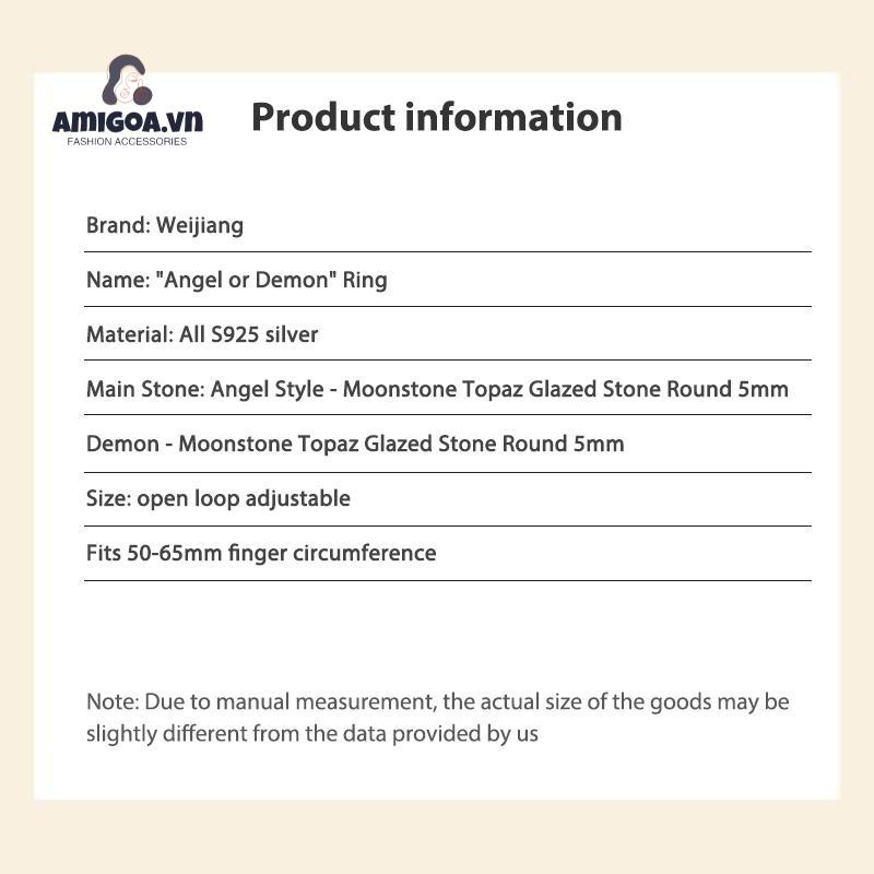 ✨✨Nhẫn Hở Mạ Bạc Đính Đá Mặt Trăng Và Thiên Thần Sang Trọng Cho Cặp Đôi