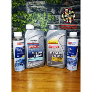 Combo nhớt siêu tổng hợp Ardeca Cera-Mix 5W-40, Ardeca Syngear 75W-90, súc động cơ và vệ sinh kim phun buồng đốt Eurolub