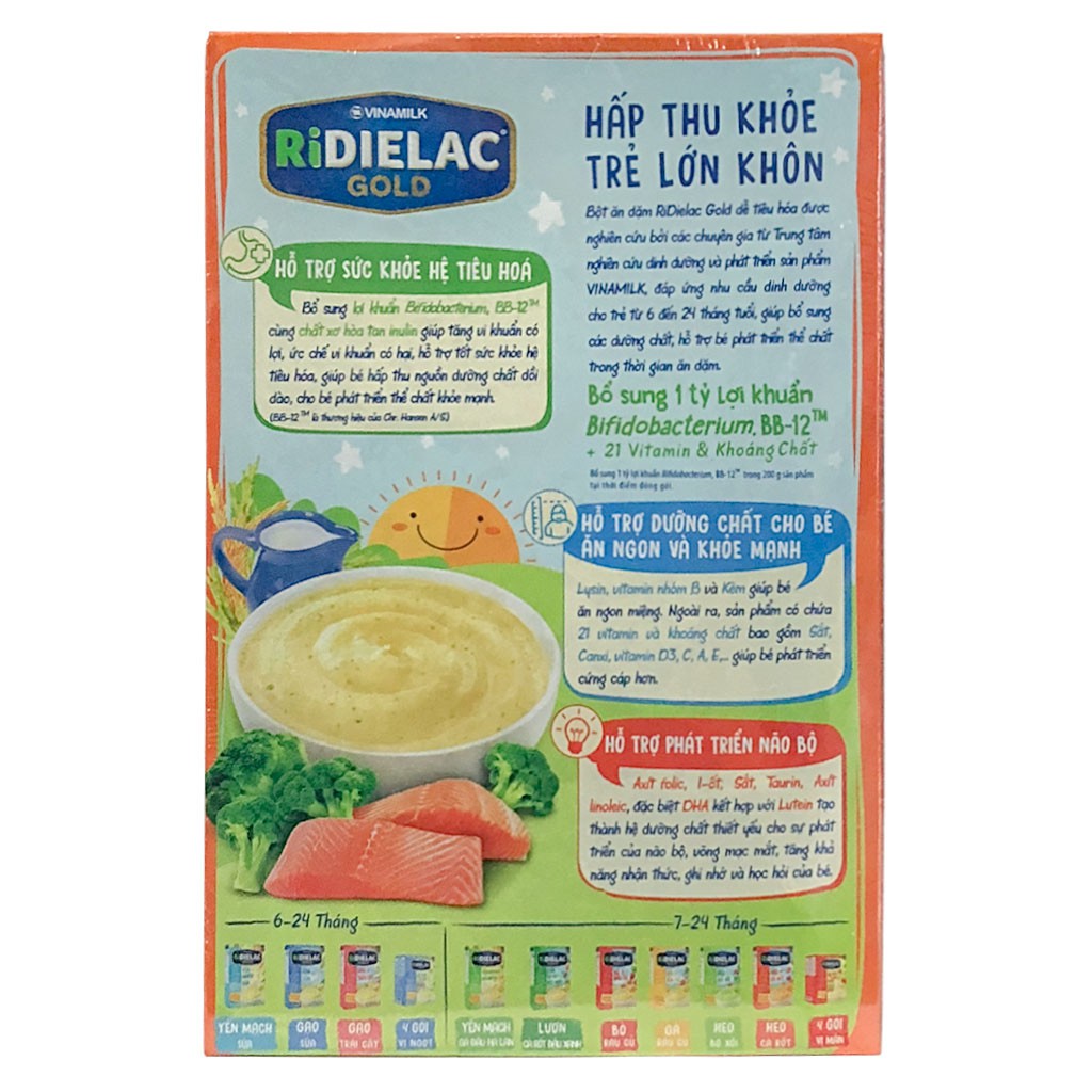 BỘT DINH DƯỠNG RIDIELAC GOLD BÒ RAU CỦ HỘP GiẤY 200G