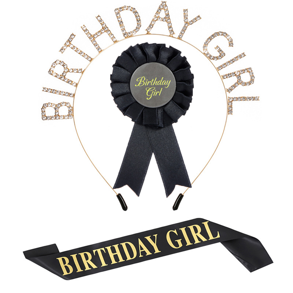 WATTLE Luminescent Hair Band Celebrate Birthday headdress Birthday Girl with Crown Sash Corsage Queen|Black Ribbon Birthday Girl Happy Birthday