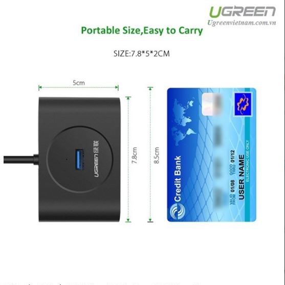 Bộ chia USB 4 cổng 3.0, Hub USB 3.0 Ugreen 20291 dài 1m/ tốc 5Gbps/ BH 18 tháng