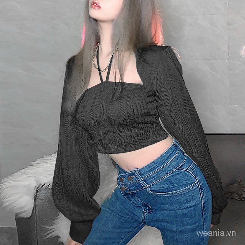 Áo kiểu tay dài cổ vuông thiết kế thanh lịch thời trang cho phái nữ