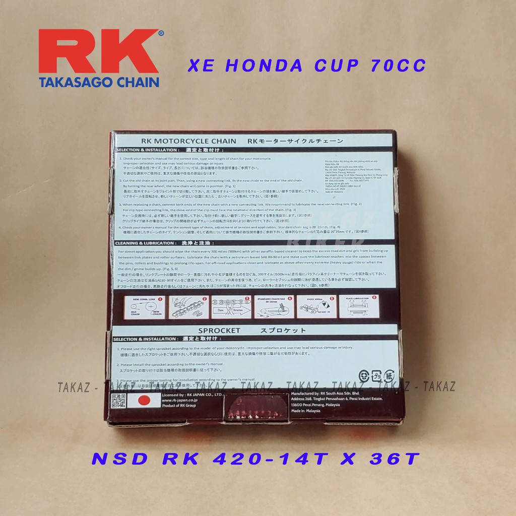 Nhông sên dĩa RK xe Cub 70cc thương hiệu JAPAN