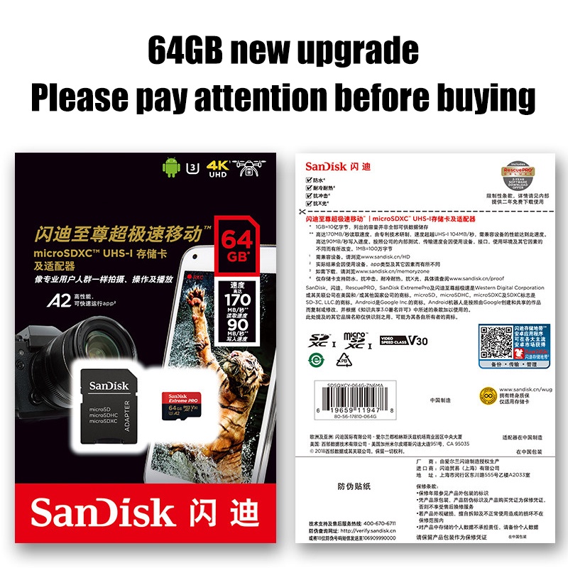 SANDISK GOPRO Thẻ Nhớ micro sd 64GB 128GB 1TB class 512G class 10 carao de memoria U3 A2 V30 1TB tf