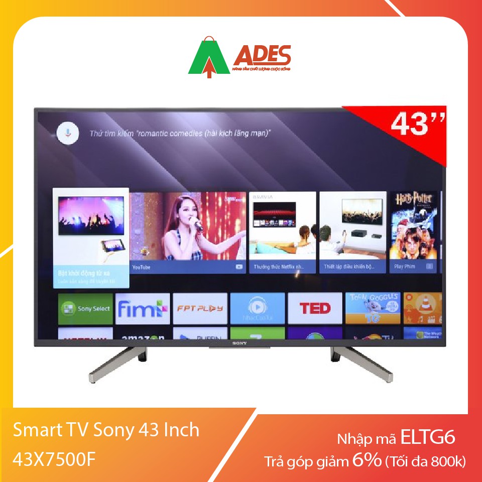 [Mã 154ELSALE2 giảm 7% đơn 300K] Smart TV Sony 43 inch 43x7500f