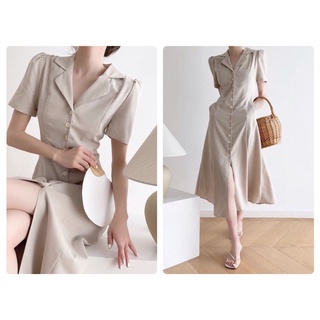 Đầm nữ cổ sơmi cài nút dáng chữ A nhã nhặn xinh đẹp